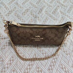 Coach Signature Canvas Chain Crossbody Bag Brown